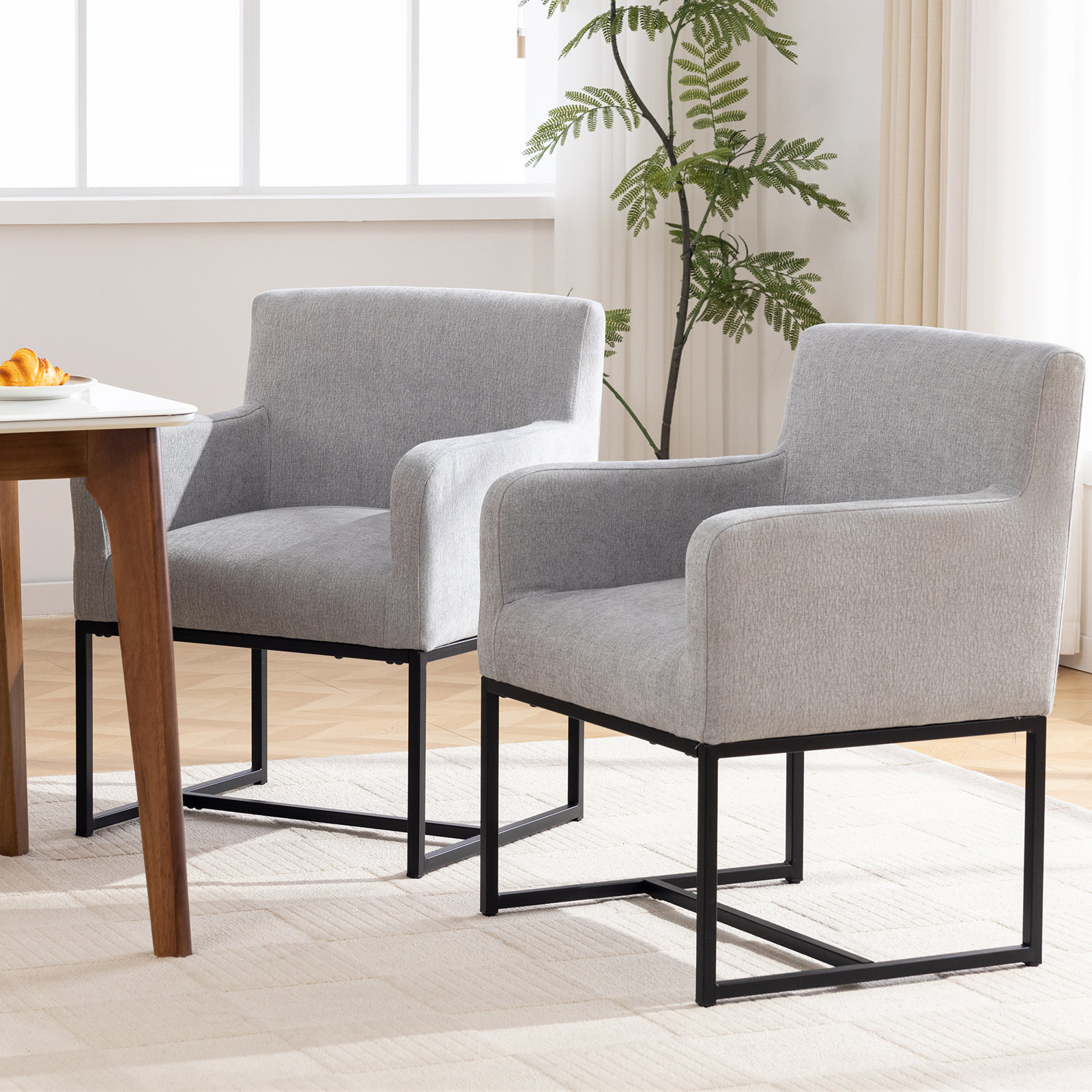 18.9" H Upholstered Armchairs with Metal Base, LightGray