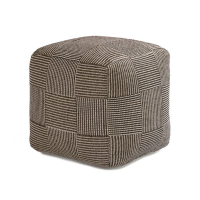 Marta 20" Mocha Grid Upholstered Pouf Ottoman