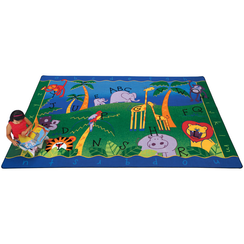 Tapis bleu / vert touffeté de qualité supérieure, Rectangle 4 pi 5 po x 5 pi 10 po