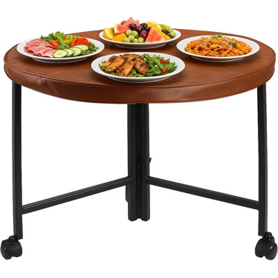 Febtech Round Folding Table 48 Inch W/Lockable Wheels Heavy Duty Indoor & Outdoor Round Table,Foldable Round Table W/Leather Top For Parties,Camping Round Folding Tables & Dinning Room Tables