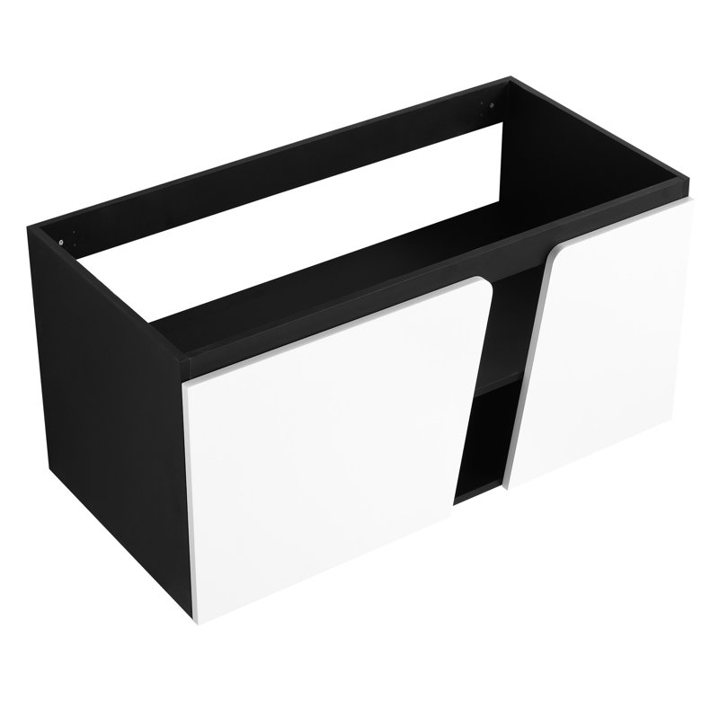 Meuble-lavabo 40 po, fixation murale, armoire à fermeture en douceur, look moderne, blanc et noir, contreplaqué, meuble-lavabo avec rangement suffisant 40 po, porte, style et généreux