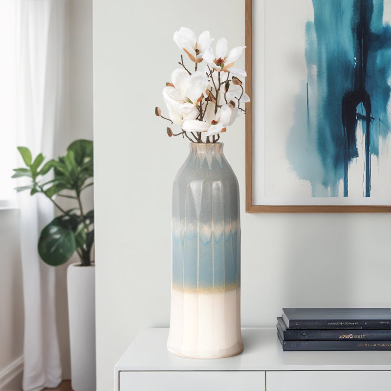 Vase décoratif en grès de style côtier en céramique, 16"