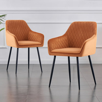 Sexton Upholstered Diamond Stitching Velvet Arm Dining Chair with Thick Cushion
