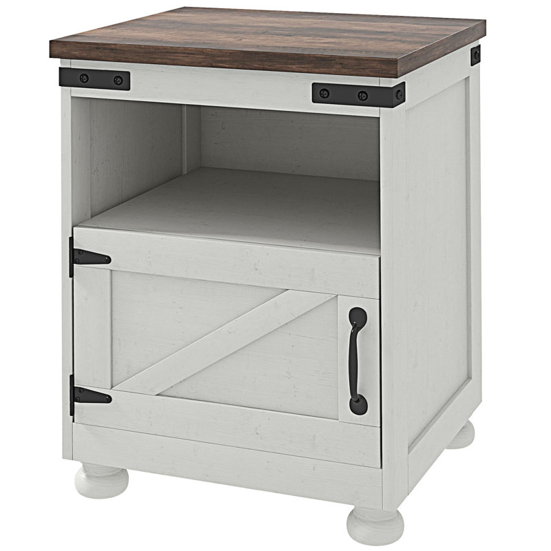 Petite table d'appoint avec rangement, Blanc, Noyer