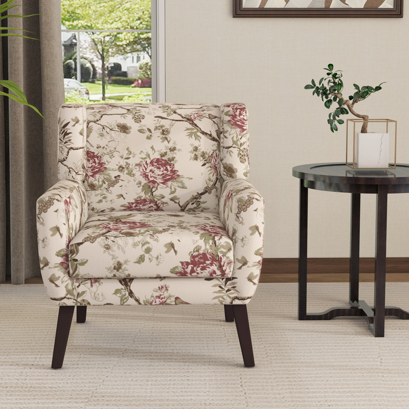 Stephanny Upholstered Armchair, Beige/Gray/Pink Peony Linen Blend