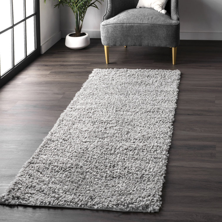 Okan Solid Shag Power Loom Performance Grey Rug