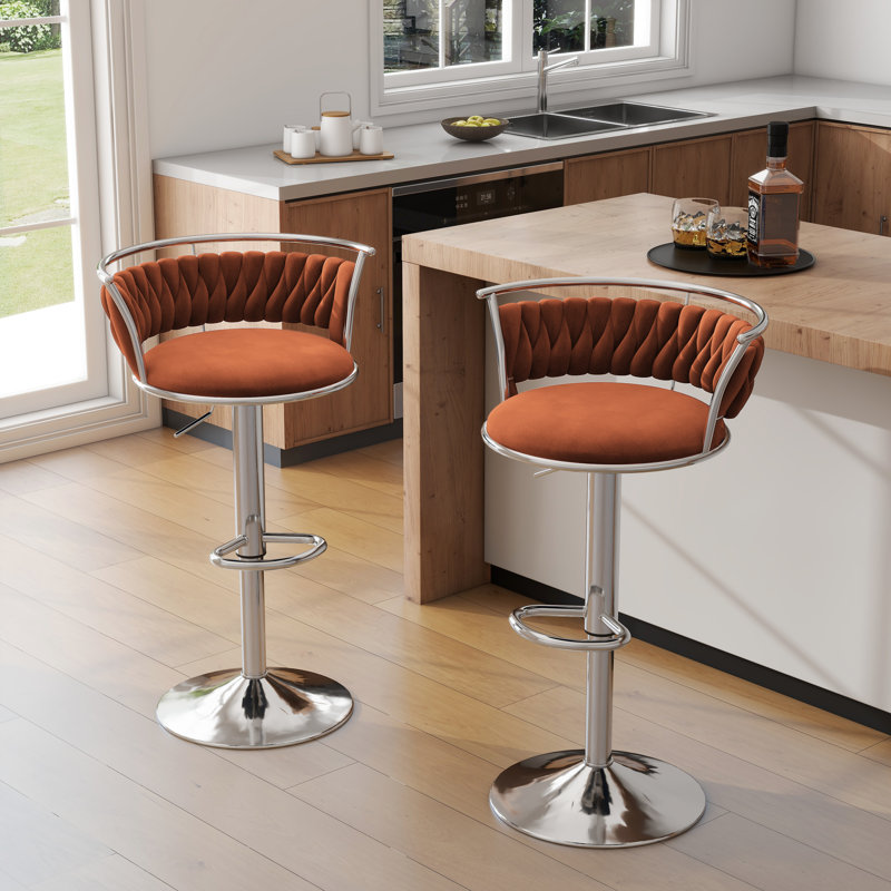 Tabouret de bar pivotant avec dossier Ginko, Orange, Argent argent