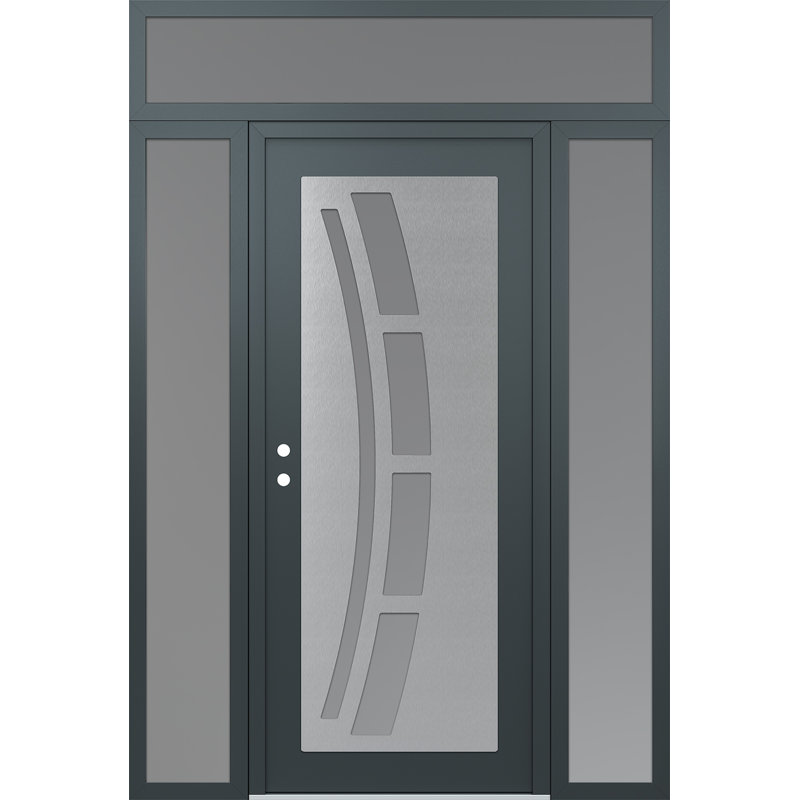Panneau d'entrée C12 en acier argenté anthracite / anthracite avec 2 portes d'entrée latérales pré-montées et traverses