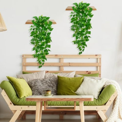 2 pièces de plantes suspendues artificielles, 9 plantes suspendues artificielles, vignes fausses Pothos luxueuses pour la décoration intérieure de la maison