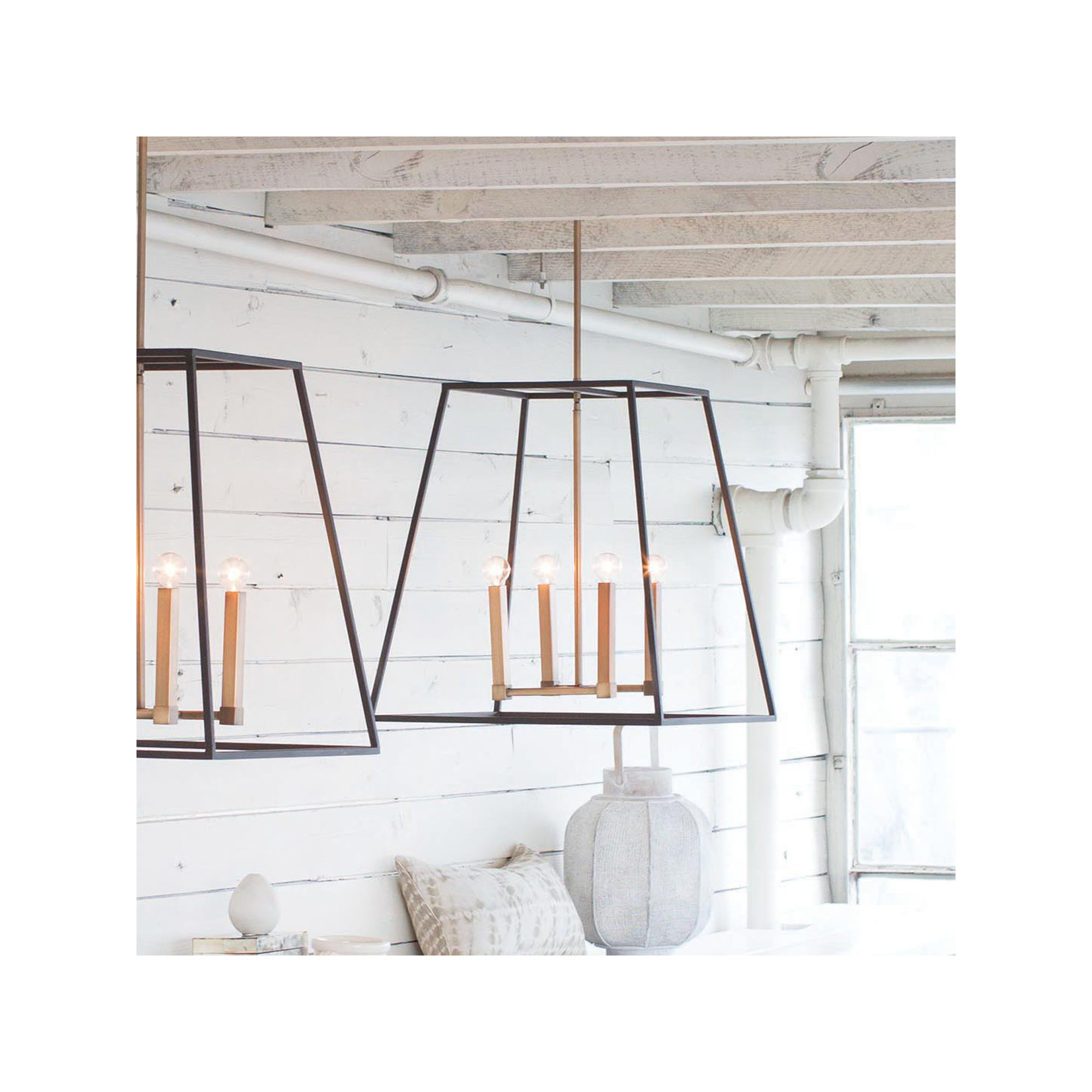 4 Light Steel Dimmable Pendant, 24.5" H x 22" W x 22" D