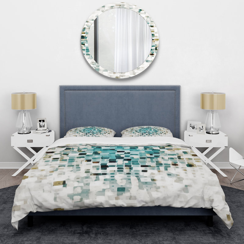 Blocked Abstract II - Ensemble de housse de couette Abstract - Microfibre de polyester, Bleu / blanc