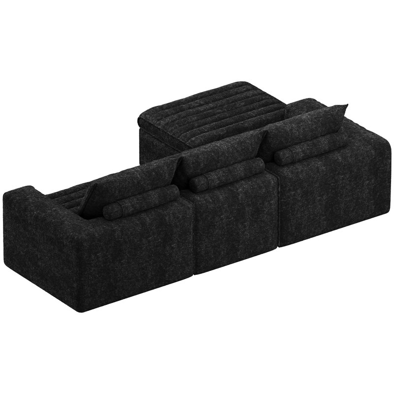 Canapé modulaire Boneless de 106,7 po avec siège profond, canapé rembourré en forme de L pour le salon, canapé moderne à 3 places sans os avec repose-pieds mobile, housse amovible, aucun assemblage requis