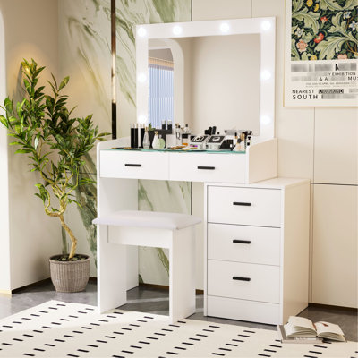 Armoire de rangement moderne avec miroir à DEL et tiroir de rangement blanc mat