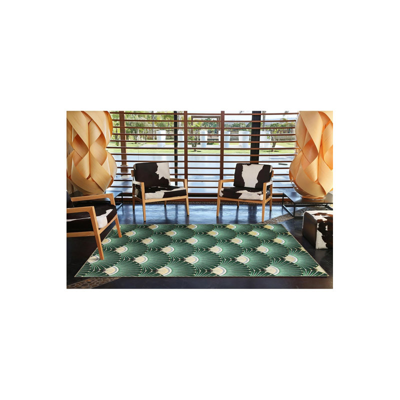 Tapis tissé à motif de disques verts, Tapis de couloir 3 pi 3 po x 9 pi 10 po