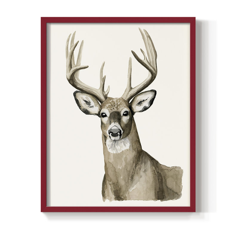 «Handsome Whitetail I», reproduction encadrée - bois massif, 21" H x 17" W, Red