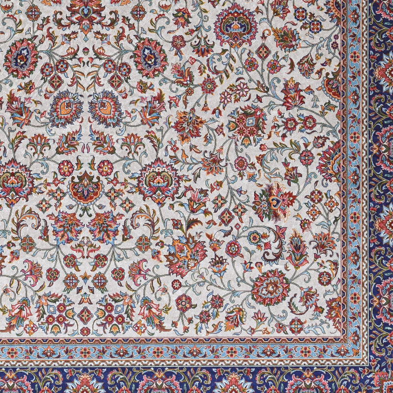 Emanuel Traditional Machine Woven Flatweave Ivory and Blue Area Rug with Non Skid Backing , Rectangle 2'2'' x 3'2''