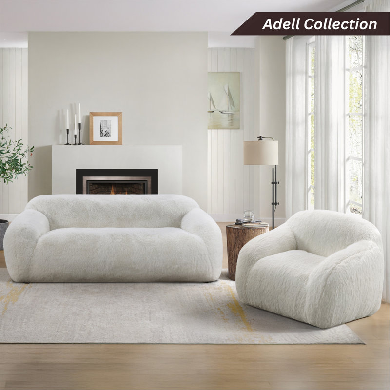 Fauteuil moelleux pivotant en fausse fourrure, White