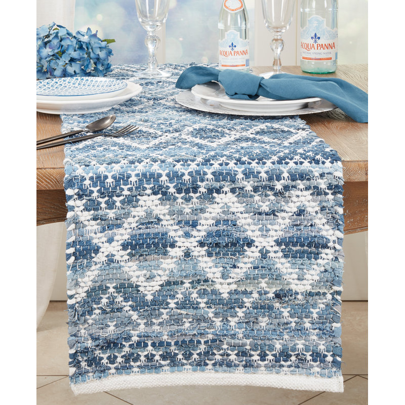 Diamond Weave Chindi Table Runner, Blue