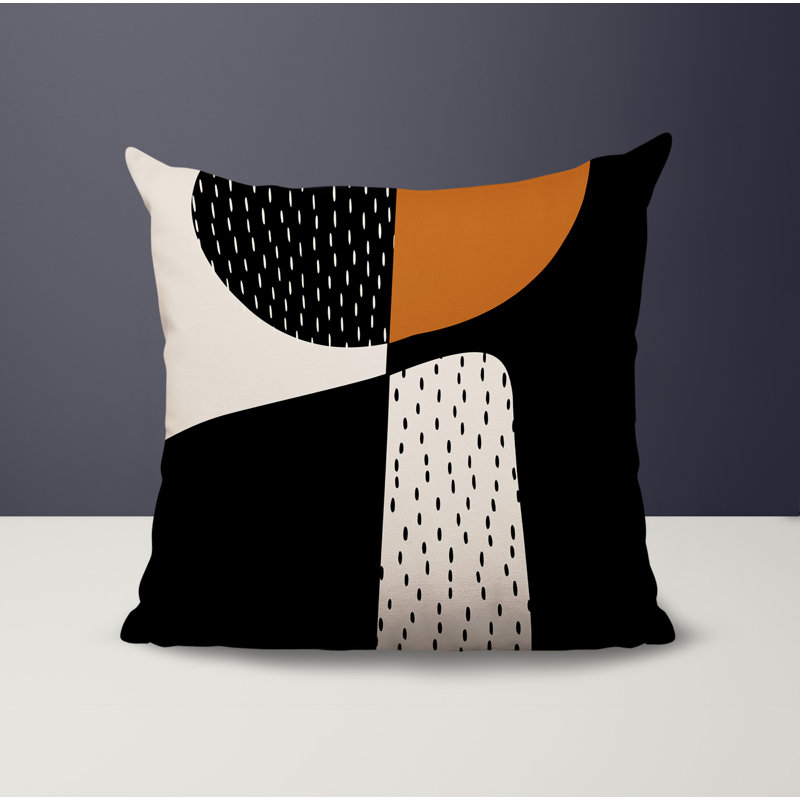 Coussin carré intérieur / extérieur pia, H 15 po x l 15 po, Orange brûlé / noir / blanc cassé