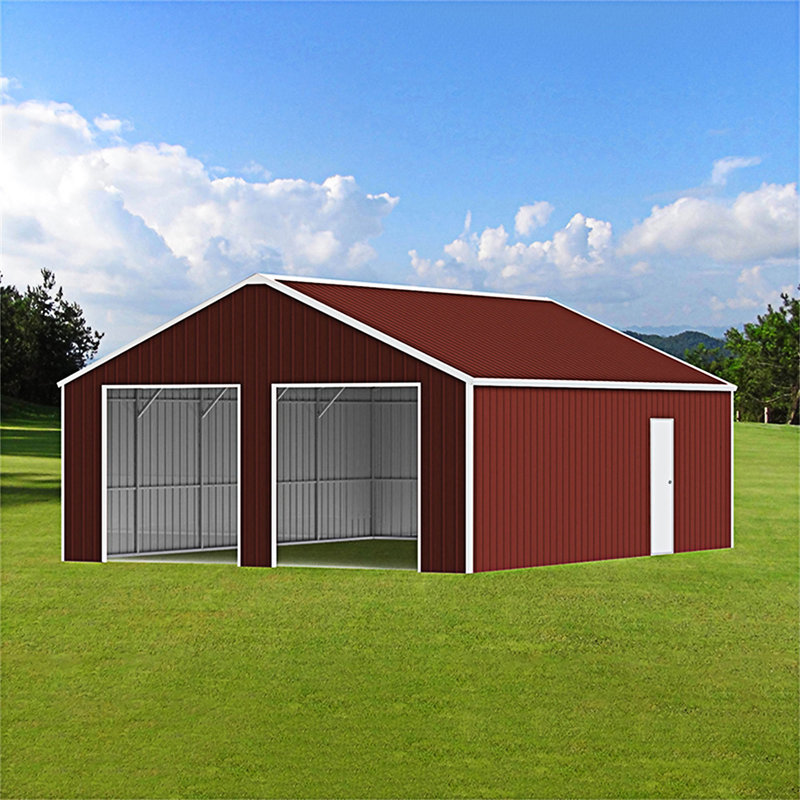 33FT X 25FT Metal Garage Barn Storage Shed With Dual Doors, 168.01" H x 396.01" W x 300.01" D, Reddish Brown