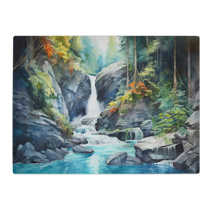 Waterfall Watercolour  Glass Chopping Board