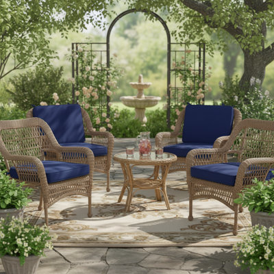 Set Of 2 Navy Blue Waterproof Fade-Resistant Patio Cushions With Ties Hidden Zipper Usable As Replacement Pads