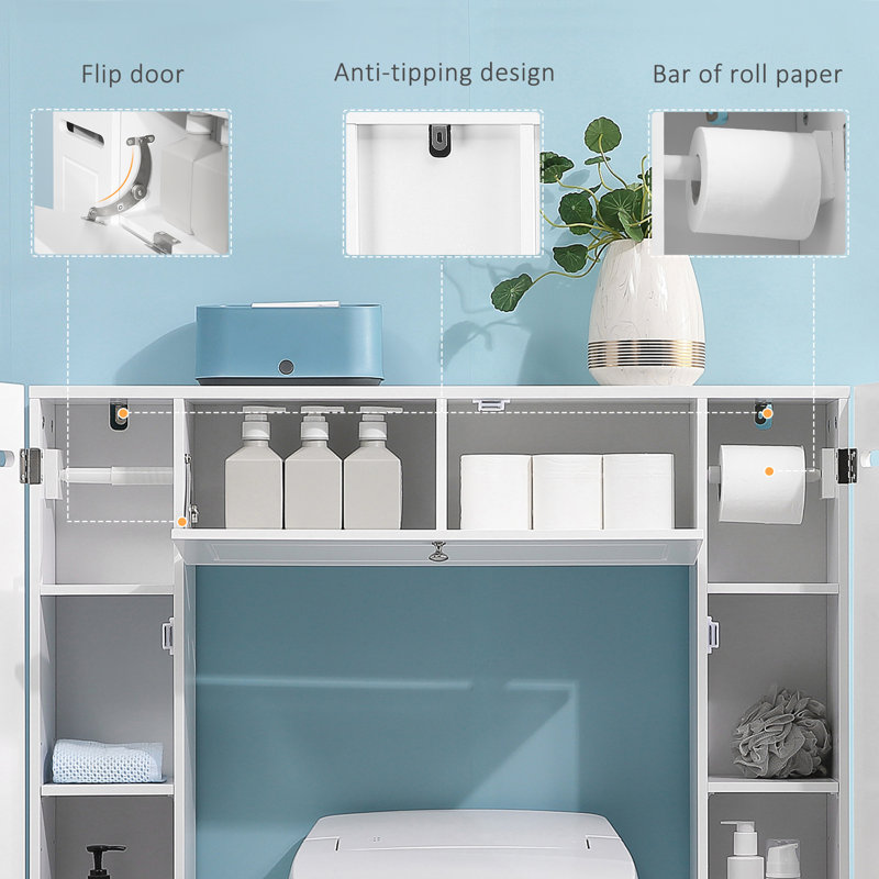 Armoire de rangement au-dessus de la toilette Latitude Run®, économiseur d'espace, organisateur de rangement avec tablette réglable, blanc