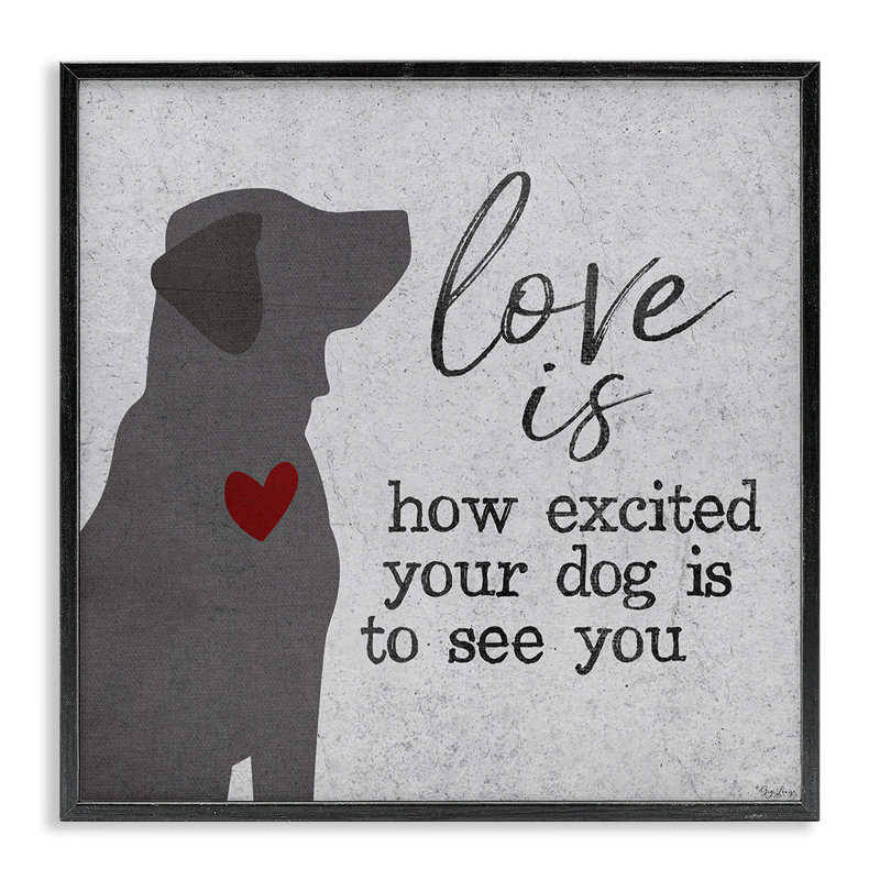 «Love Is How Exciting Your Dog Is Quote Hearts Grey Red» par Gigi Louise - impression d'art graphique, H 17 po x l 17 po