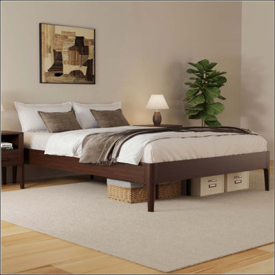 High Solid Dry Bamboo Wood Platform Bed Frame, With Wood Slat Metal Support, Modern & Minimalist Style, No Box Spring Needed, Easy Assembly