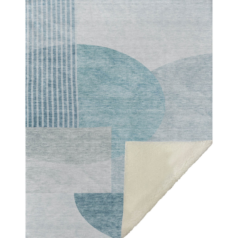 Jeté Art déco en sherpa Addison, Bleu sarcelle géométrique 2