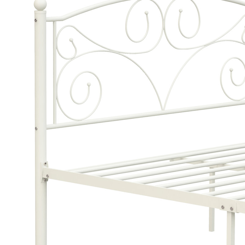 Modern Queen Size Metal Bed Frame, Headboard And , White Color, Silent, Easy Installation, No Box Spring Needed, 600 Lbs Weight Bearing - Stable, Noise-, Compatible With Multiple Mattress Types