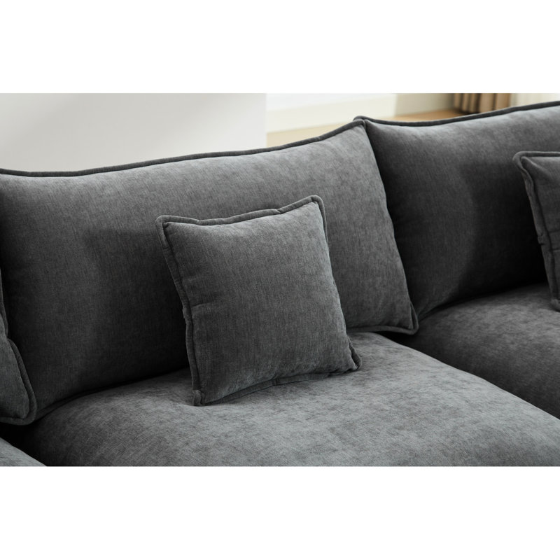 Sièges confortables avec repose-pieds amovible en chenille supérieure gris moderne en forme de L 3