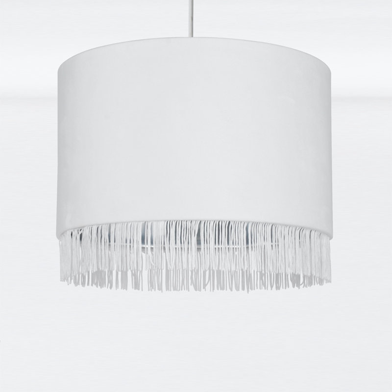 23cm H Velvet Drum Pendant Shade, White