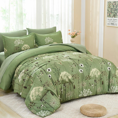 7-Piece Dandelion Floral Comforter Set All-Season Soft Microfiber Bedding Set