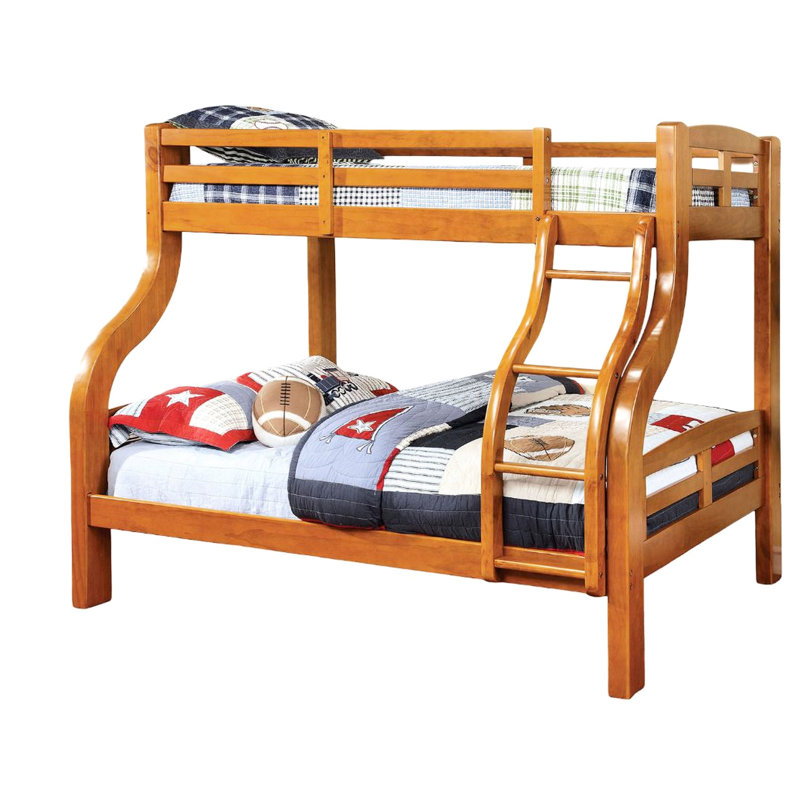 Lit transitionnel simple au-dessus d'un lit double en chêne de style transitionnel, conception courbée en bois courbé, finition solide et placage avec style, fabrication, 14 pièces Lattes en haut et en bas
