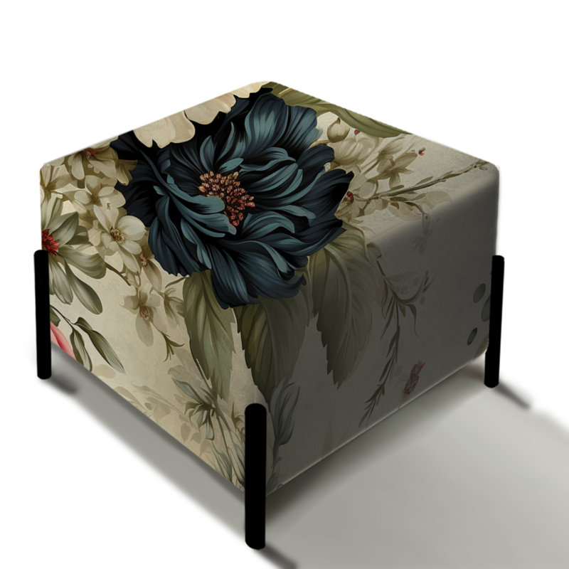Charme de maison de campagne antique beige et vert - repose-pieds carré floral