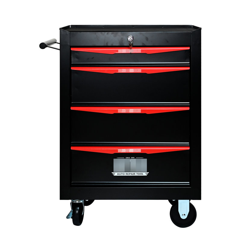 4 armoires à outils en métal de 20 po avec glissières à roulement, acier noir et rouge, 4 armoires universelles verrouillables avec coffre à outils, noir et rouge, rangement supplémentaire