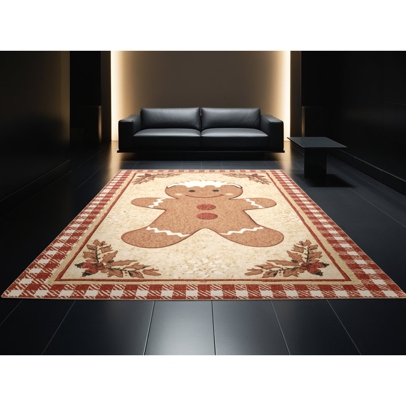 Machine Washable Bucktown Christmas Modern & Contemporary Abstract Rug in Beige – Beige Binding, 7x9