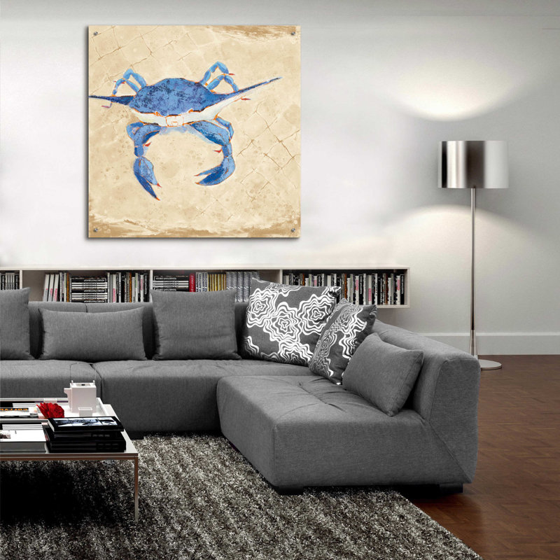 «Blue Crab VI Neutral» par Phyllis Adams, art mural en verre acrylique, H 36 po x l 36 po x P 0,2 po
