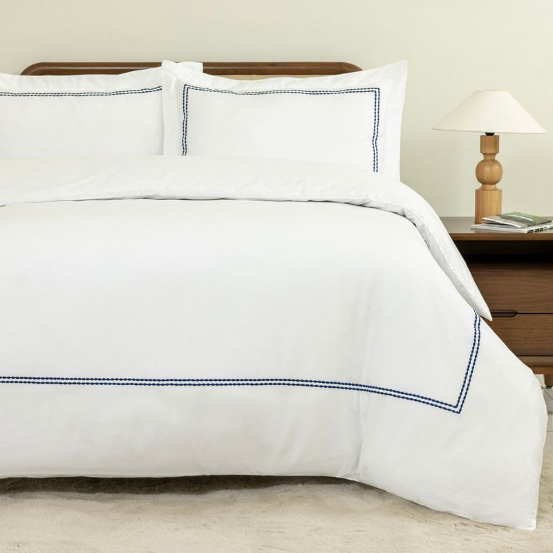 MHG Living Duvet Cover Set Kensington Navy Baratta Stitch Design Cotton Bedding - Includes 2 Pillowcases, Double