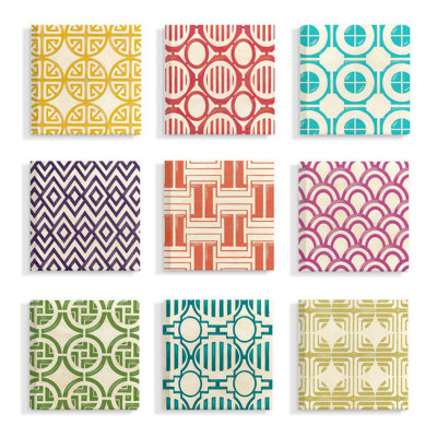 « rétro shapes pattern designs » par juin erica vess-9 pièces, ensemble de 9 reproductions d’impressions sur toiles