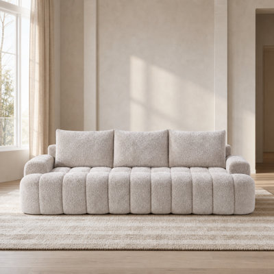 Extra Large Curved Front Compressed 3-Seat Sectional Sofa, Cloud-Like Soft Upholstered Oversized Couch with High Resilience Quick Rebound Foam, Easy Delivery and Movement, Modern Low-Profile Seating