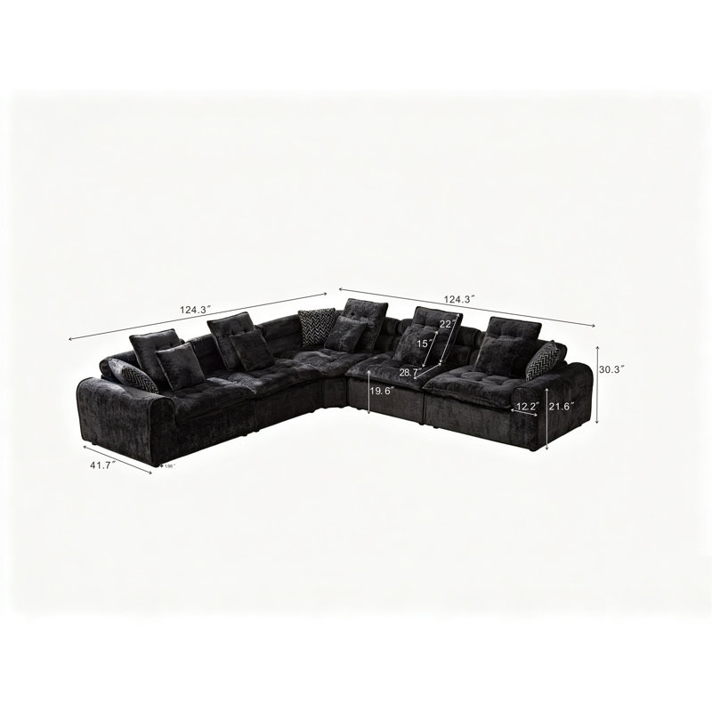 Canapé modulaire 124,3 po, Bouclé noir, 30.3" H x 124.3" W x 124.3" D