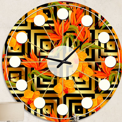 Tropical Gold Luxury Pattern III - Mid-Century Modern wall clock