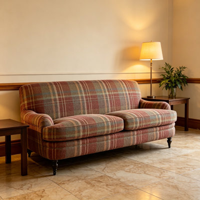 Gingham Fabric Ash Solid Wood Sofa