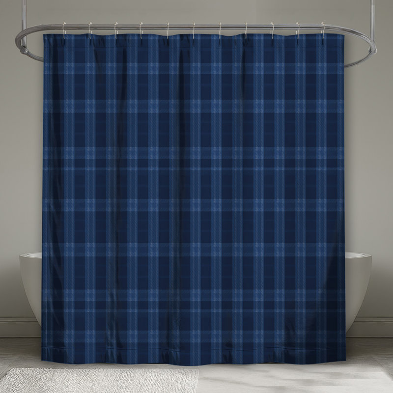 Rideaux de douche à carreaux bleu marine très longs, L 70 po x H 72 po