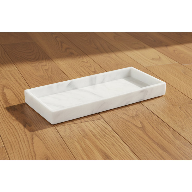 Vanity Tray - Non-Slip White Marble, White/Gold