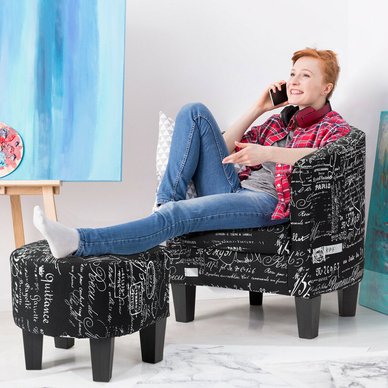 Oakhill Upholstered Barrel Chair with Footstool, Black