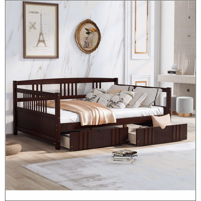 Daybed Wood Bed with Two Drawers, Full, Espresso