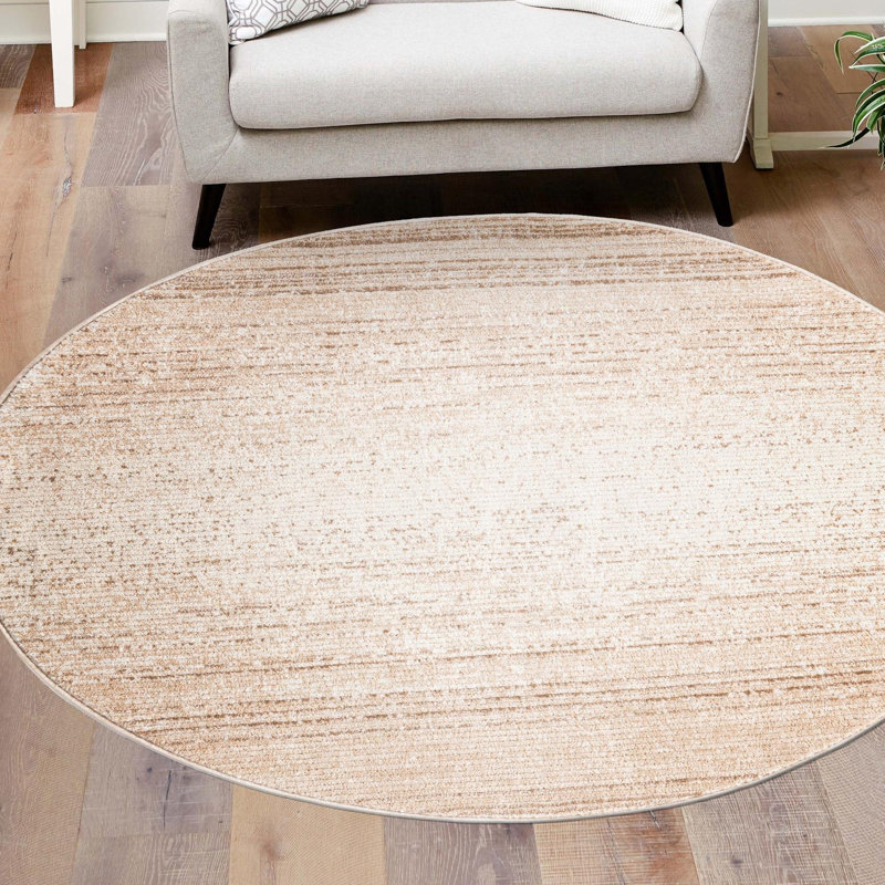 Tapis d'intérieur rayé Hulsey, Ivoire ivoire, Rond 10 pi 2 po